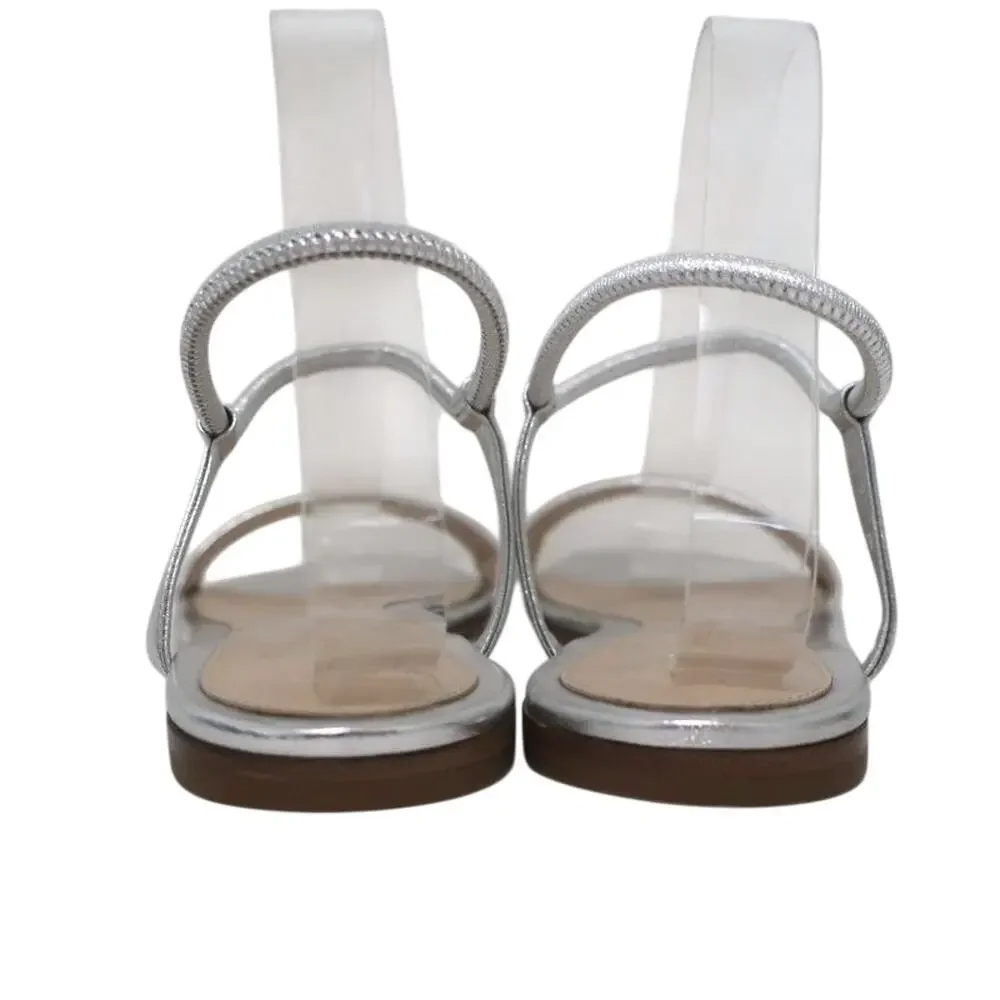 Gianvito Rossi Jaime Silver Metallic Leather Ankle Strap Flat Sandals 36.5